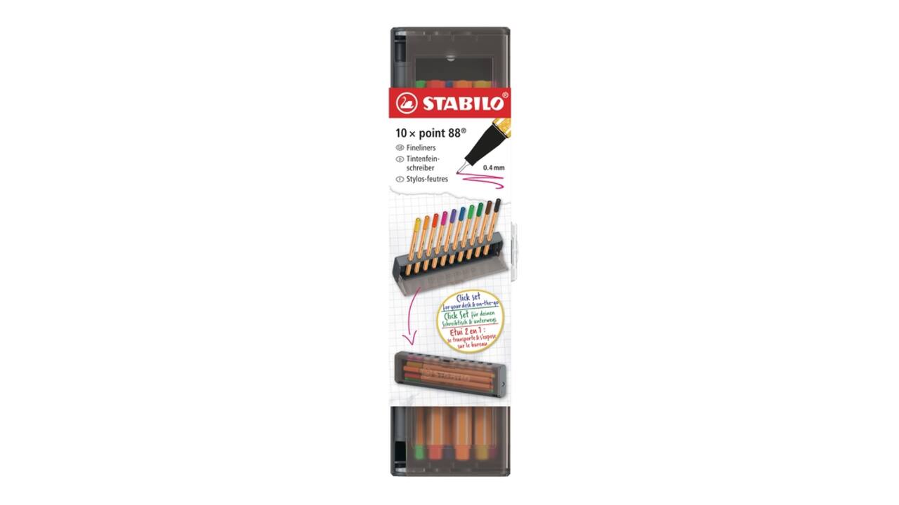 Fineliner STABILO point 88 fijn clickset à 10 kleuren