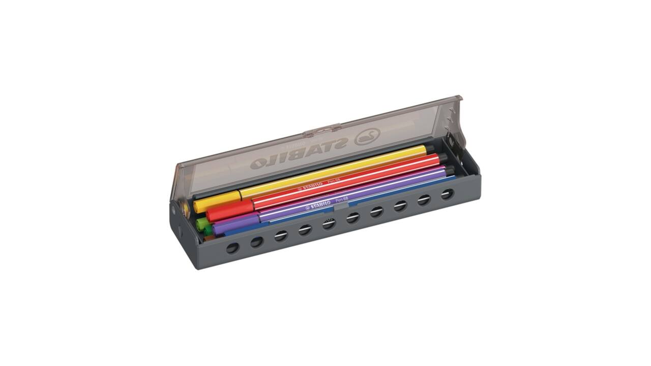 Viltstift STABILO Pen 68 medium clickset à 10 kleuren