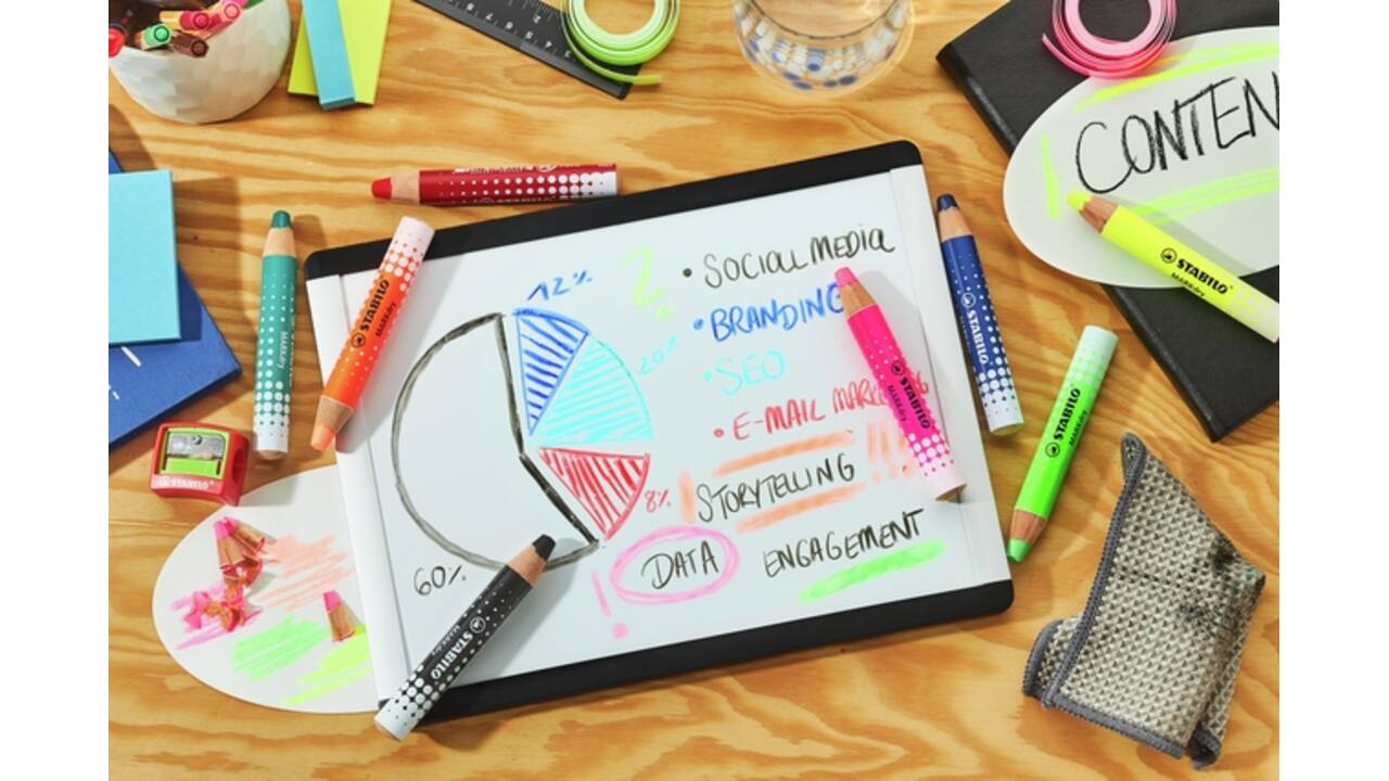 Whiteboardpotlood STABILO MARKdry etui à 4 neon kleuren