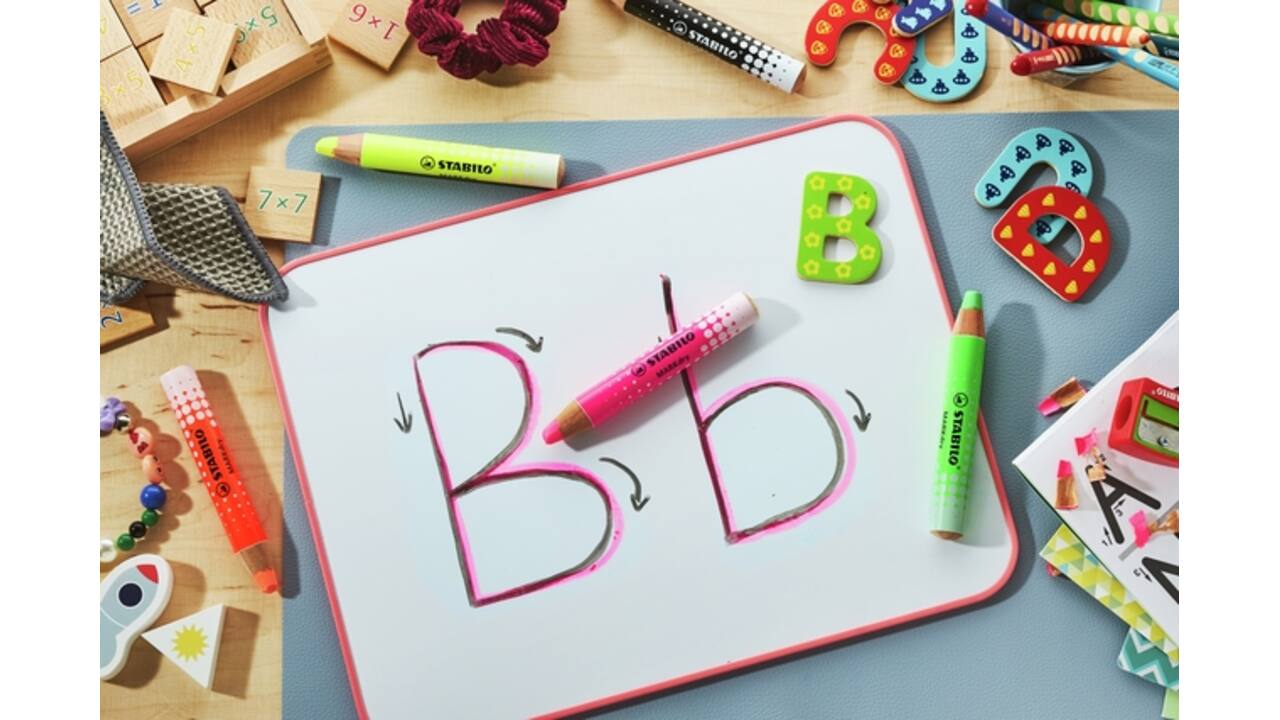 Whiteboardpotlood STABILO MARKdry etui à 4 neon kleuren