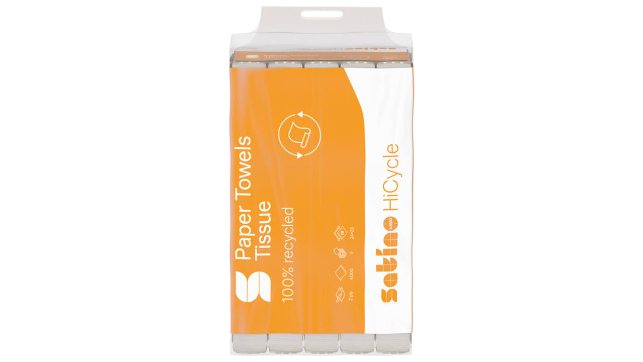 Handdoek Satino PT3 HiCycle v-vouw 2-laags 240x230mm 20x200 vel wit 278720