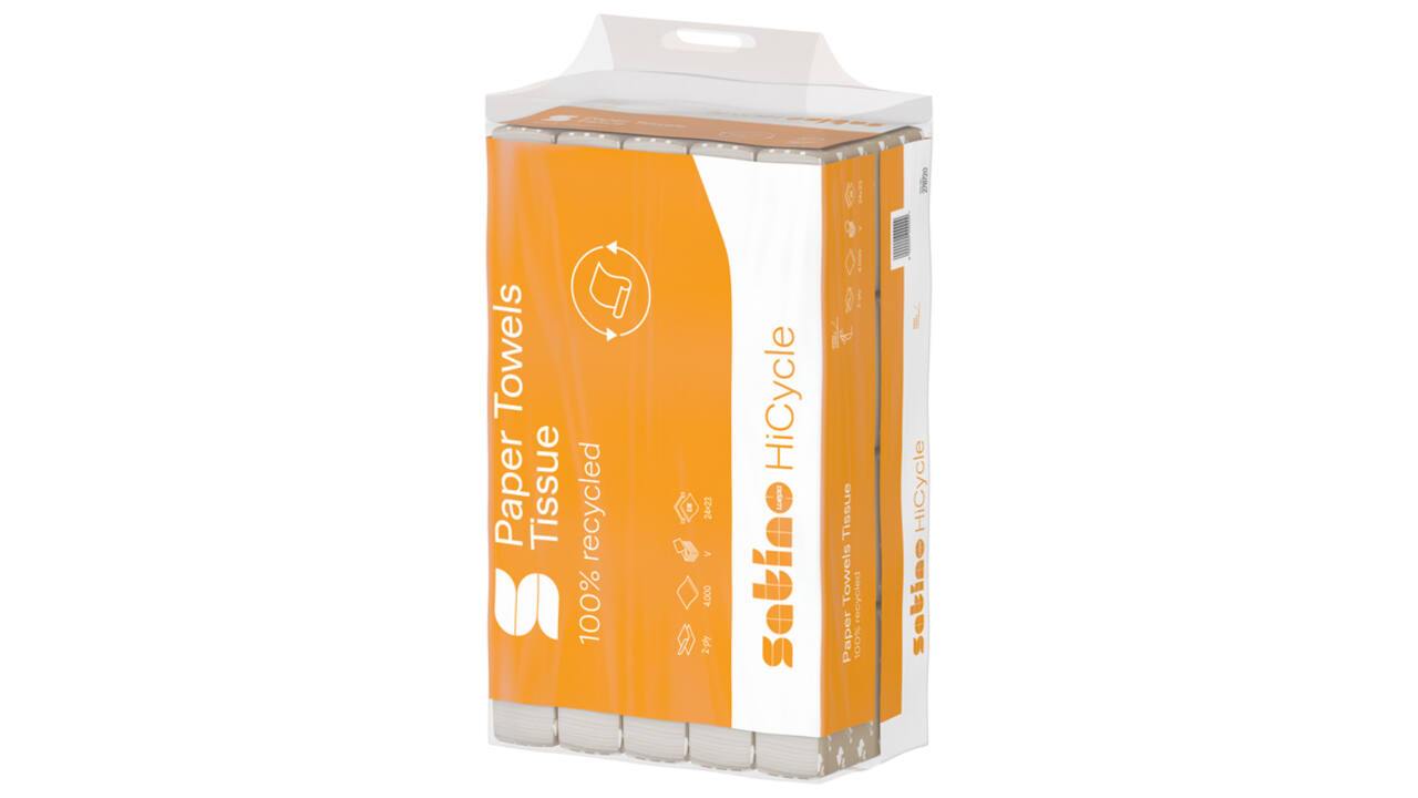 Handdoek Satino PT3 HiCycle v-vouw 2-laags 240x230mm 20x200 vel wit 278720