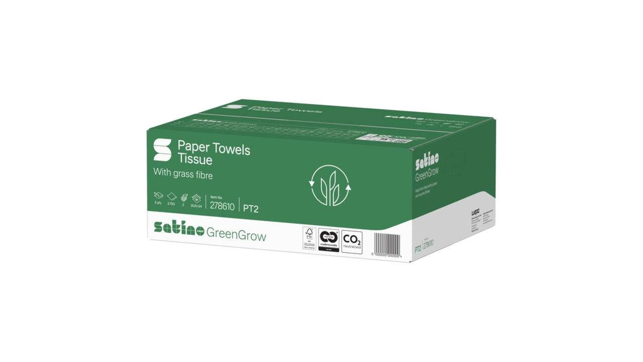 Handdoek Satino PT2 GreenGrow z-vouw 2-laags 206x240mm 25x150 vel naturel 278610