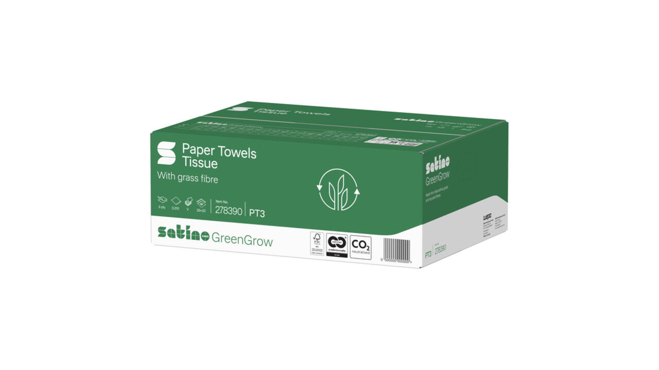 Handdoek Satino PT3 GreenGrow v-vouw 2-laags 250x230mm 15x214 vel naturel 278390
