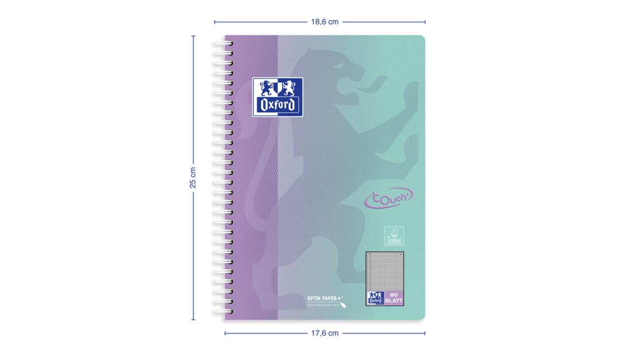Spiraalblok Oxford Touch B5 geruit 5mm160 pagina's assorti