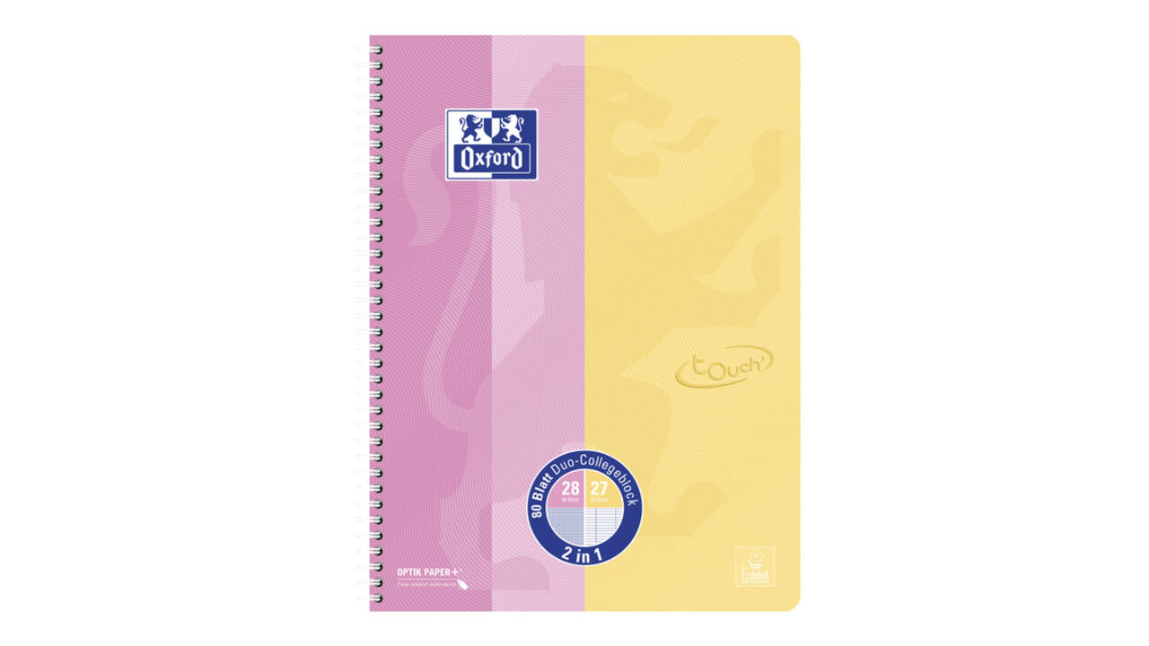 Collegeblok Oxford Touch duo A4+lijn/ruit 5mm 160 pagina's