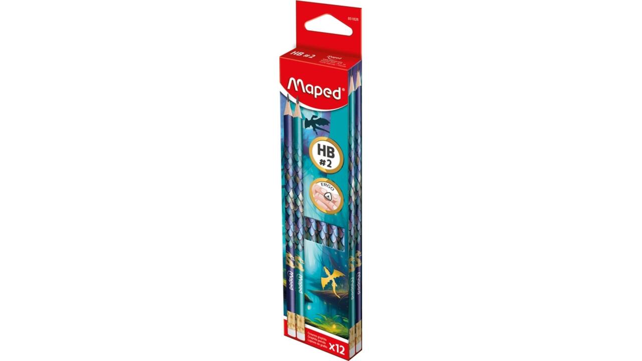 Potlood Maped Dragon HB met gum set à 12 stuks assorti