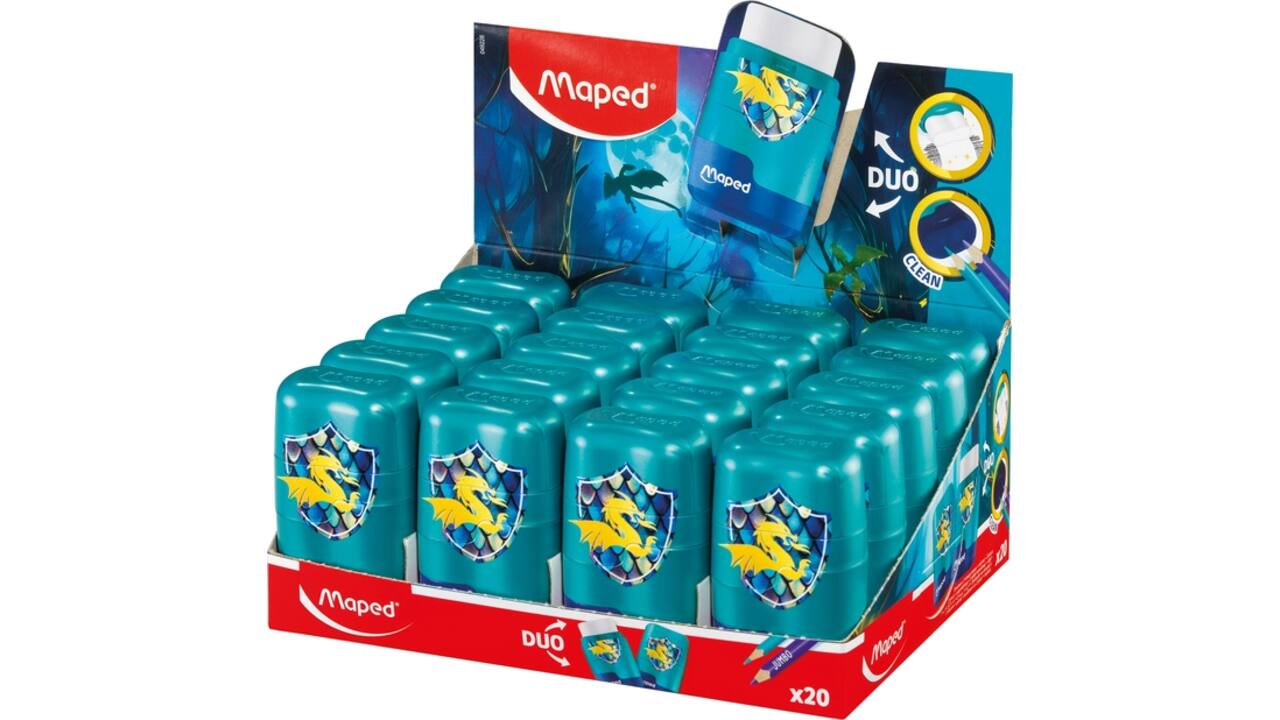 Puntenslijper Maped Connect Dragon 2-gaats met gum blauw