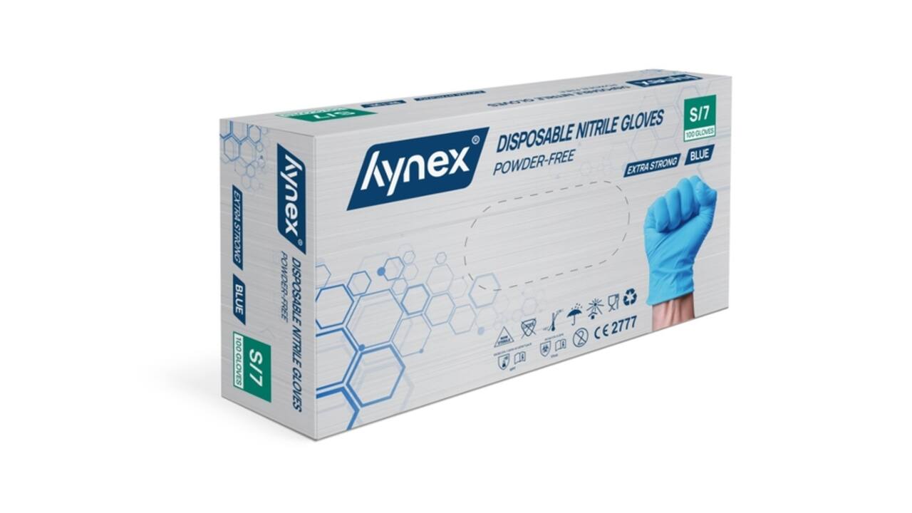 Handschoen Hynex nitril extra sterk S blauw 5gr 100 stuks