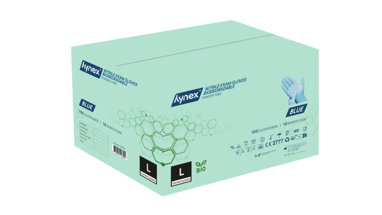 Handschoen Hynex nitril Bio L blauw 3.5gr 100 stuks