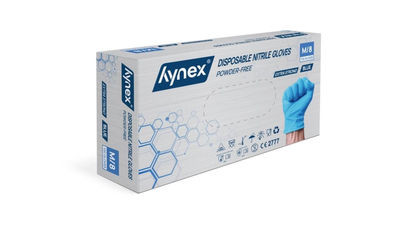 Handschoen Hynex nitril M blauw 5gr extra sterk 100 stuks