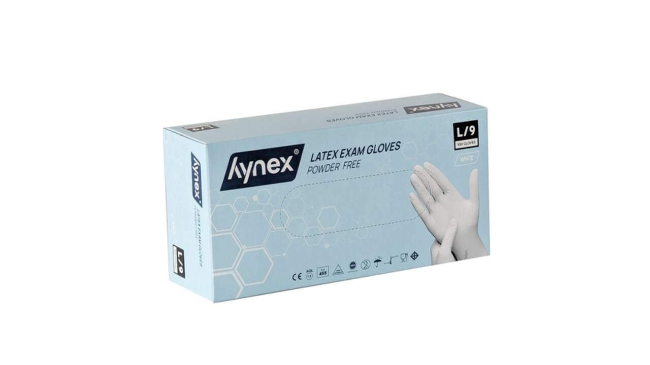 Handschoen Hynex latex L wit 5g 100 stuks