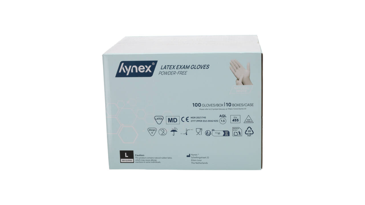 Handschoen Hynex latex L wit 5g 100 stuks
