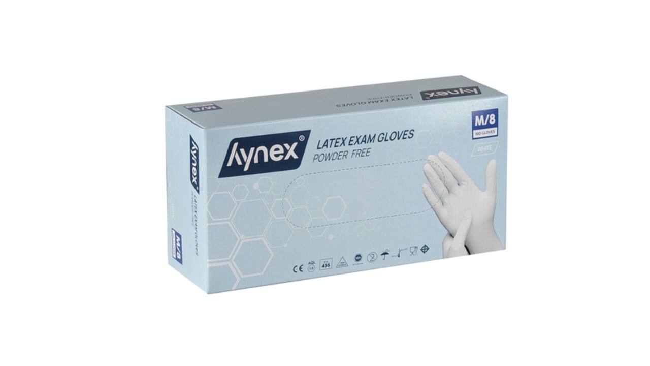 Handschoen Hynex latex M wit 5gr 100 stuks