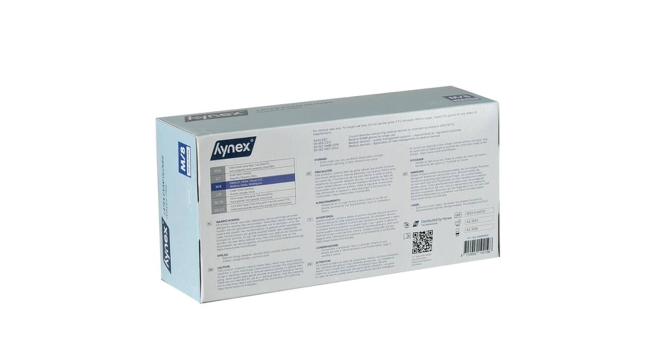 Handschoen Hynex latex M wit 5gr 100 stuks