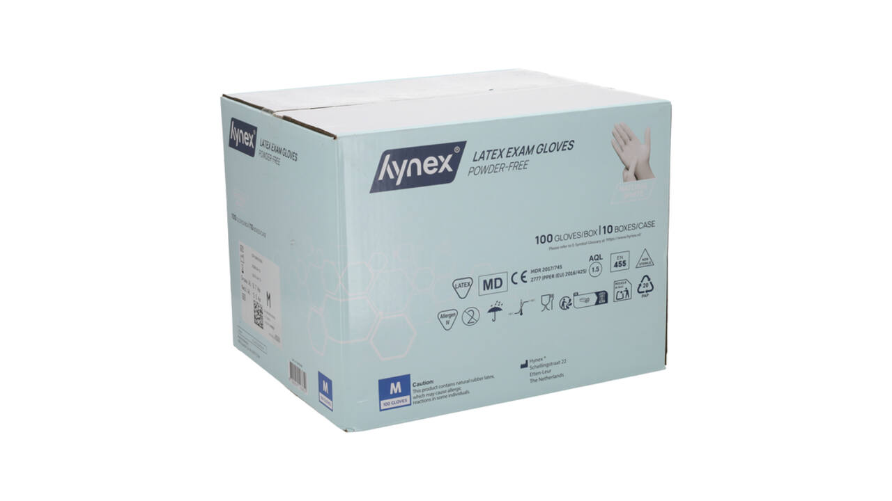 Handschoen Hynex latex M wit 5gr 100 stuks