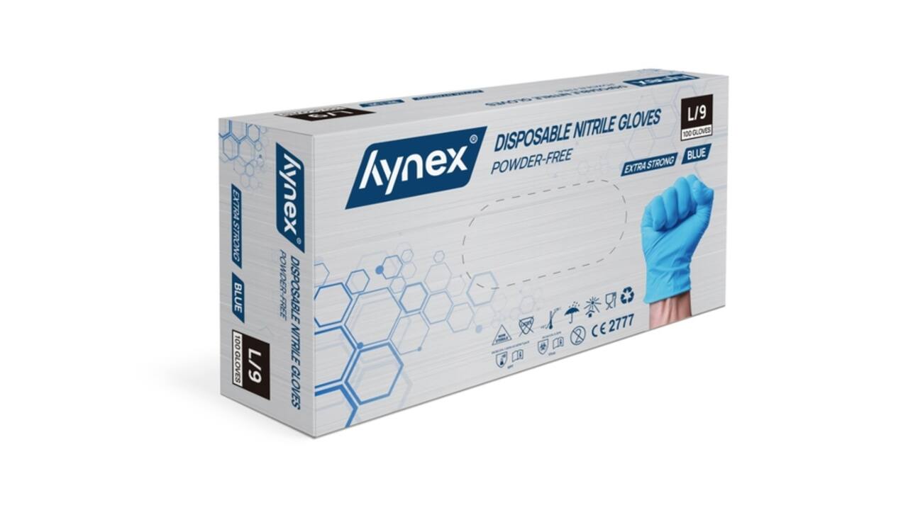 Handschoen Hynex nitril L blauw 5gr extra sterk 100 stuks