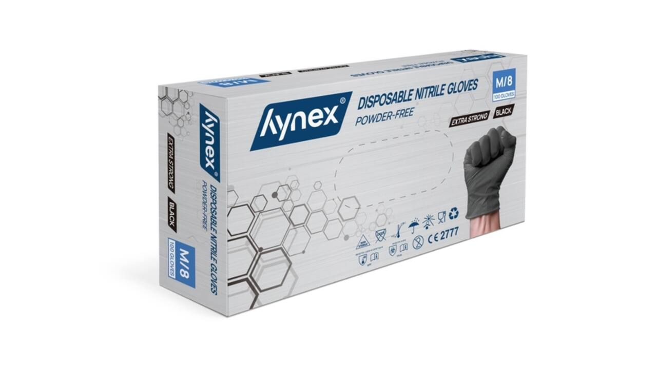 Handschoen Hynex nitril M zwart 5gr extra sterk100 stuks
