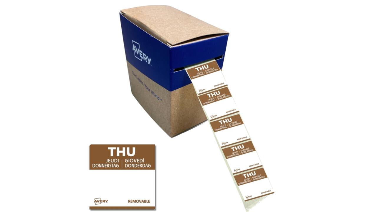 Etiket Avery HACCP donderdag-bruin 25x25mm 1000 stuks