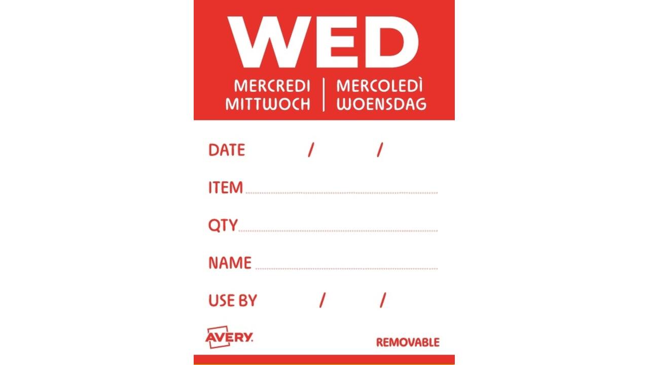 Etiket Avery HACCP woensdag-rood 40x56mm 500 stuks