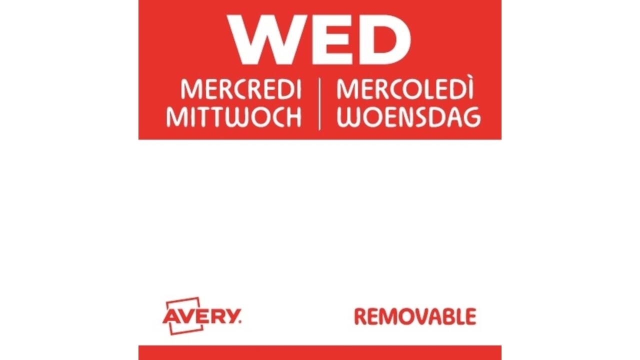 Etiket Avery HACCP woensdag-rood 25x25mm 1000 stuks