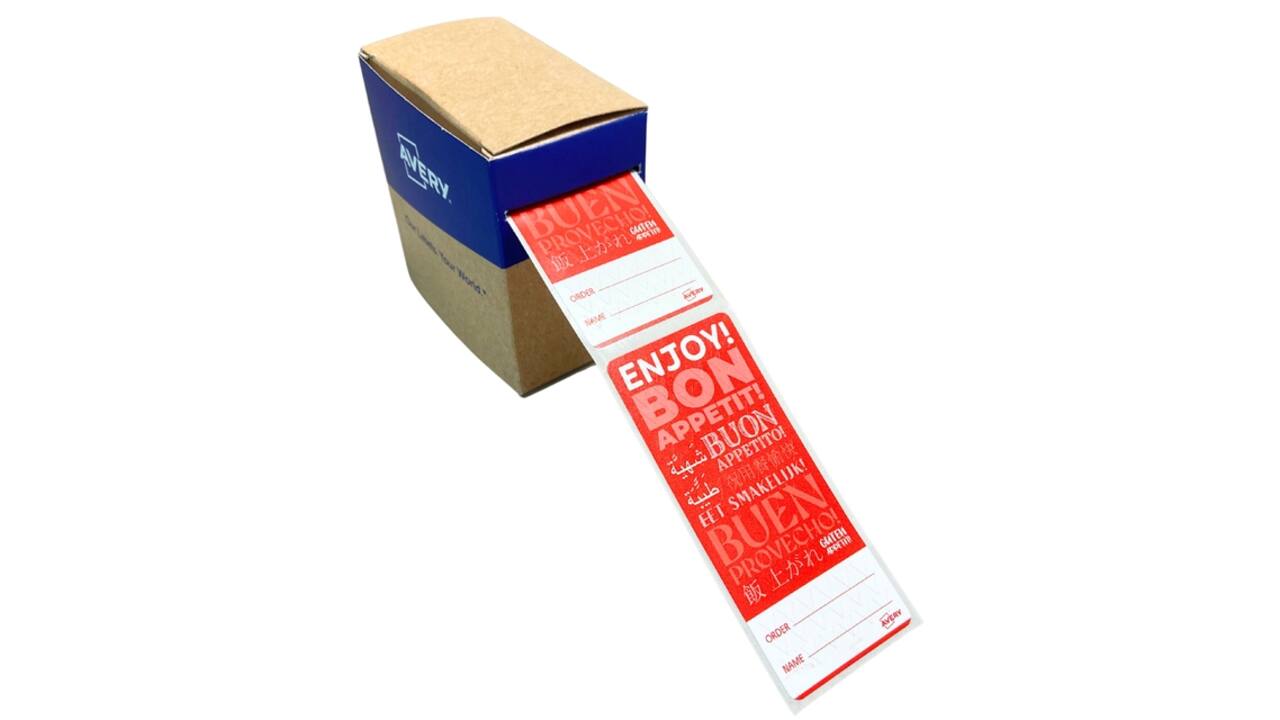 Etiket Avery sluitzegel/breukindicatie rood 40x95mm 250 stuks