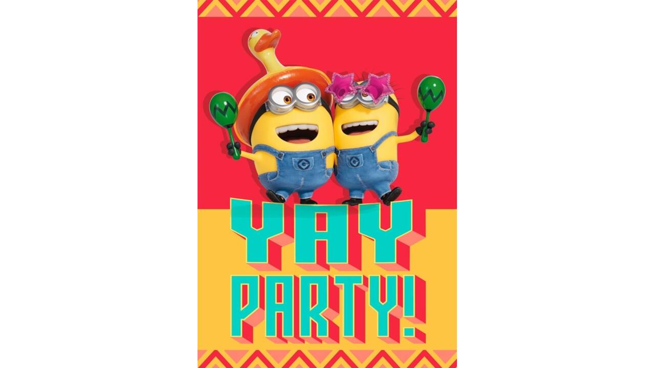Wenskaart Hallmark uitnodiging Minions pak à 6 stuks