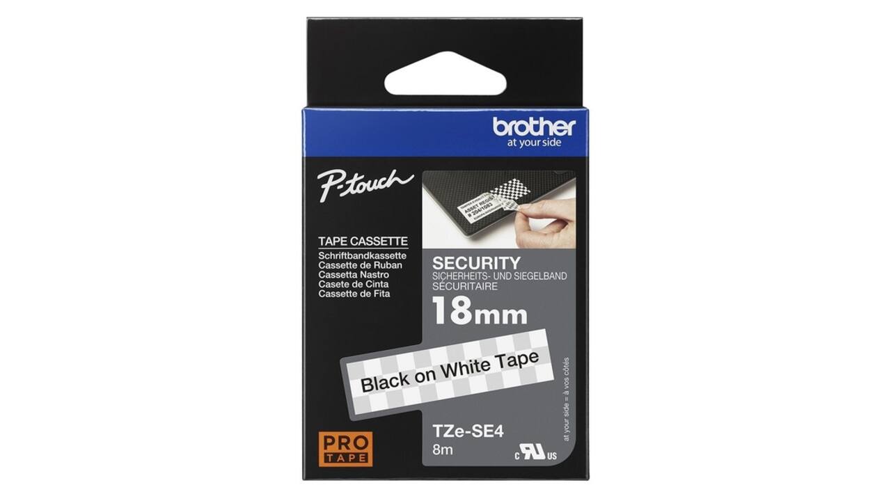Labeltape Brother P-touch TZe-SE4 veiligheidstape 18mm zwart op wit