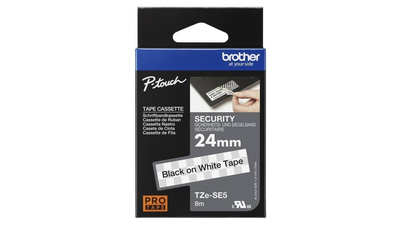 Labeltape Brother P-touch TZe-SE5 veiligheidstape 24mm zwart op wit
