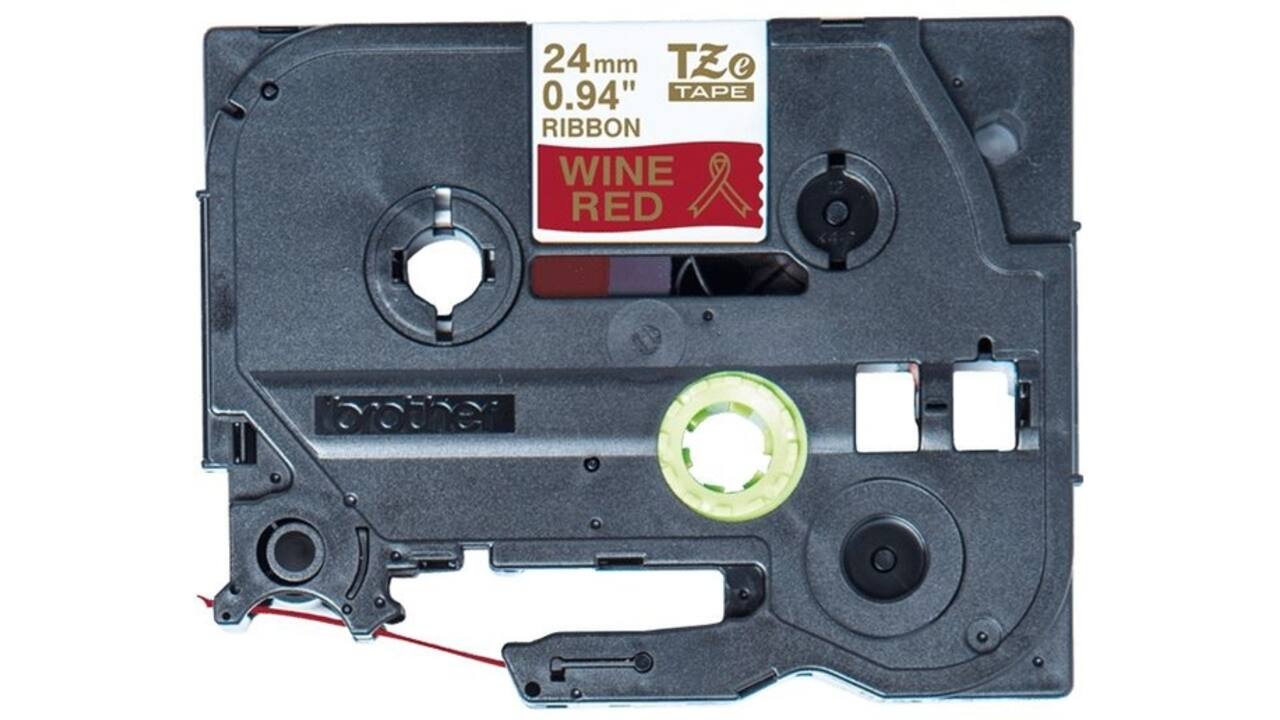 Labeltape Brother P-touch TZe-RW54 24mm goud op wijnrood
