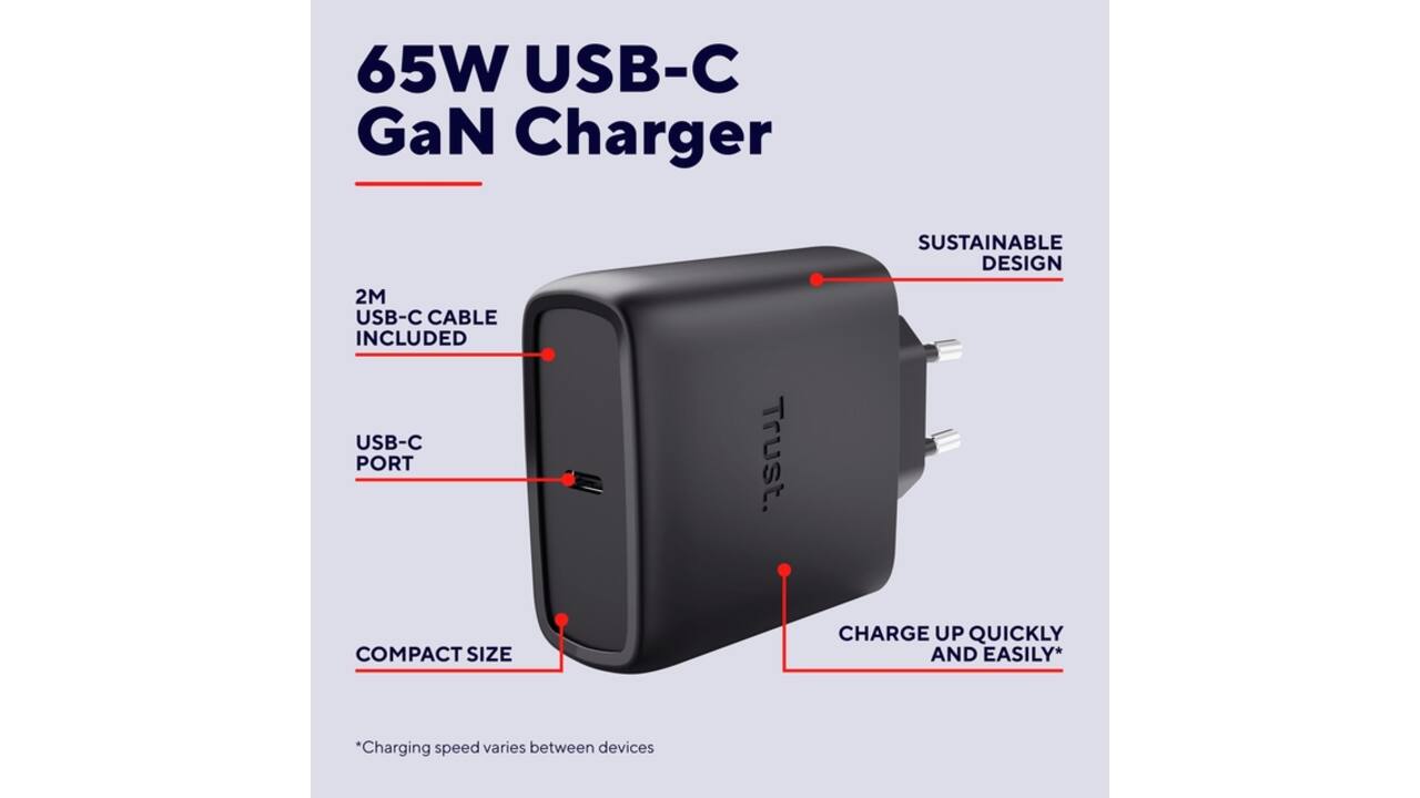 Oplader Trust Maxo 65W USB-C GAN zwart