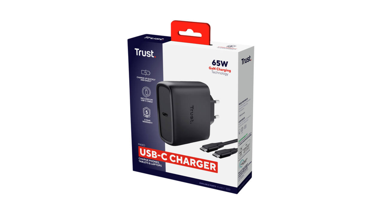 Oplader Trust Maxo 65W USB-C GAN zwart