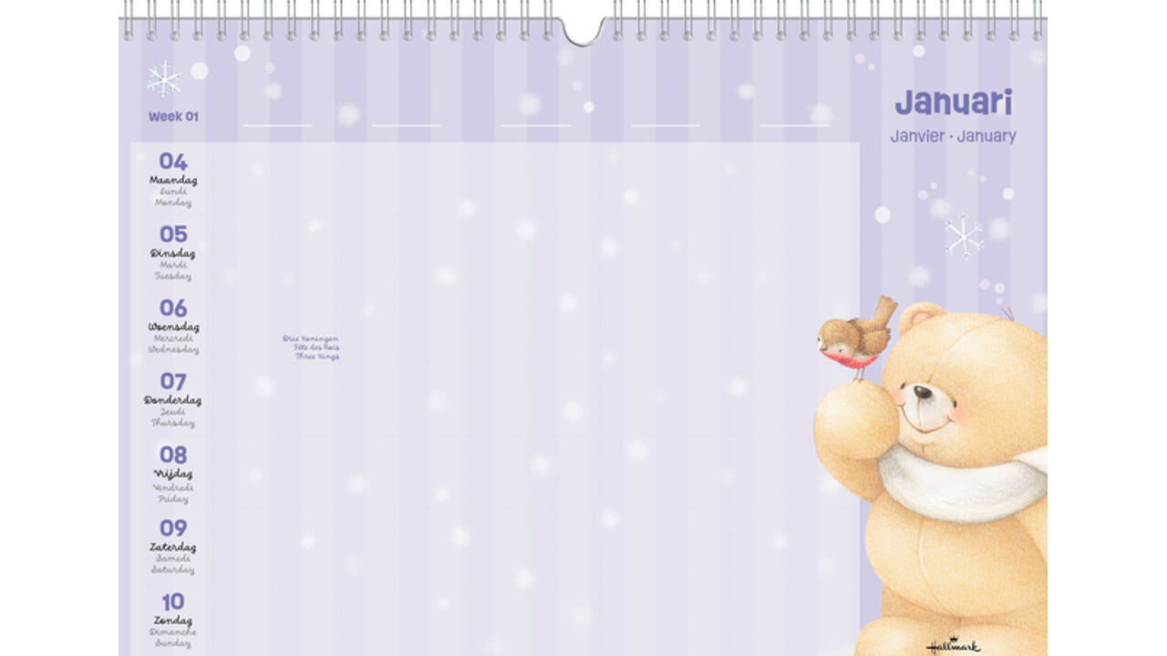 Familiekalender 2027 Forever Friends A4 internationaal