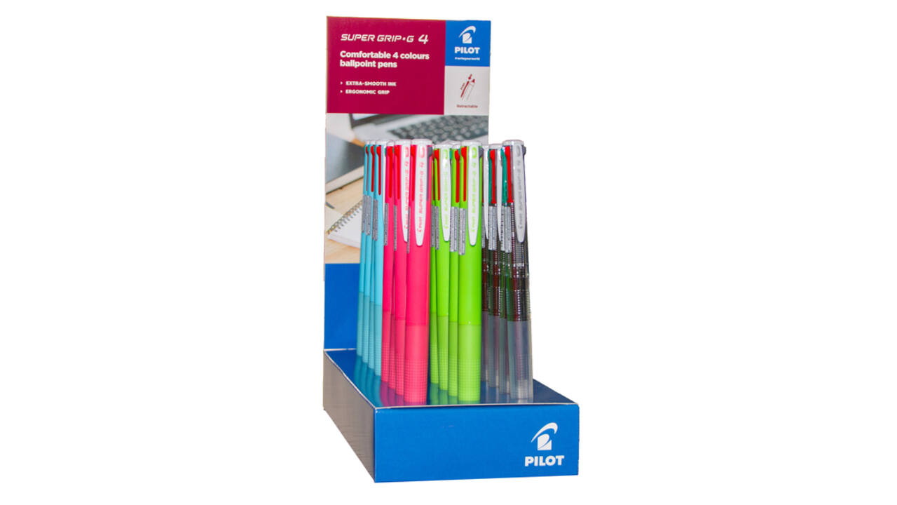 4-Kleuren balpen PILOT Super Grip G medium assorti display à 24 stuks