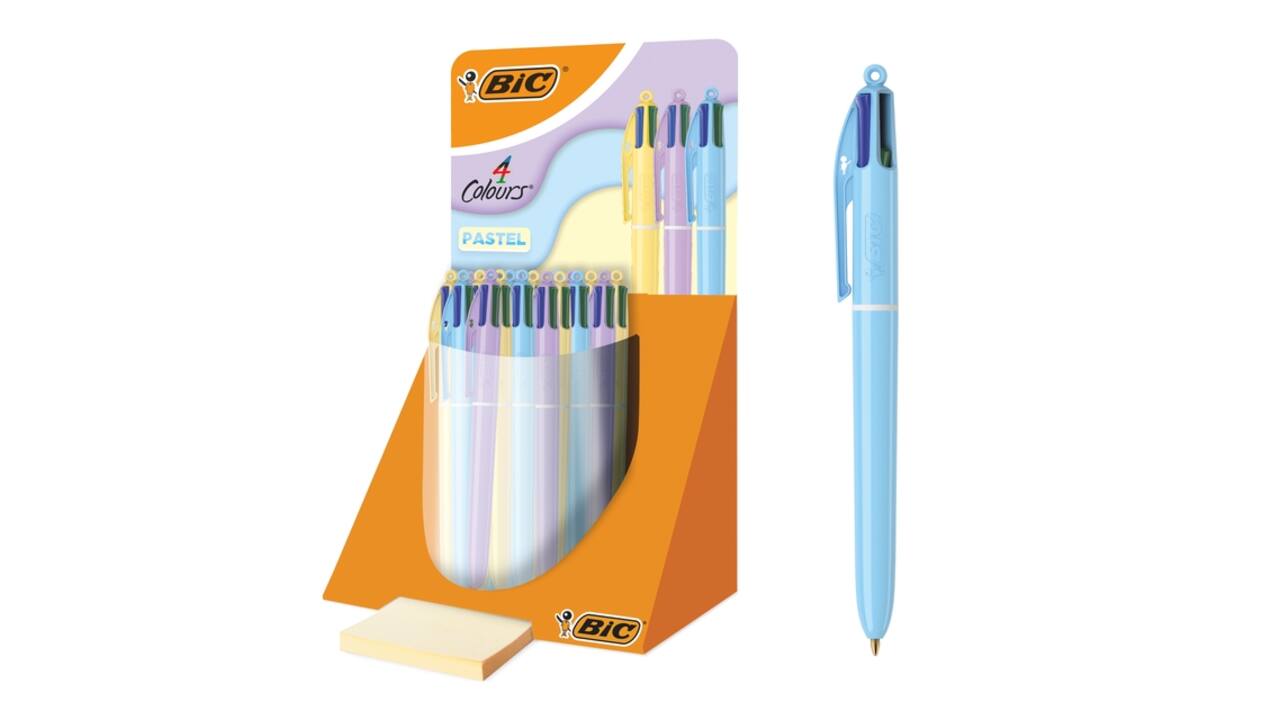 4-Kleuren balpen Bic pastel assorti display à 30 stuks