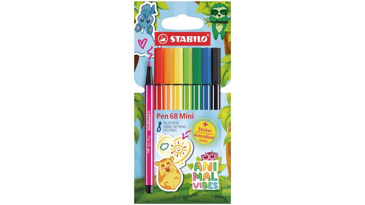 Viltstift STABILO Pen 68 Animal Vibes mini medium assorti 8 stuks