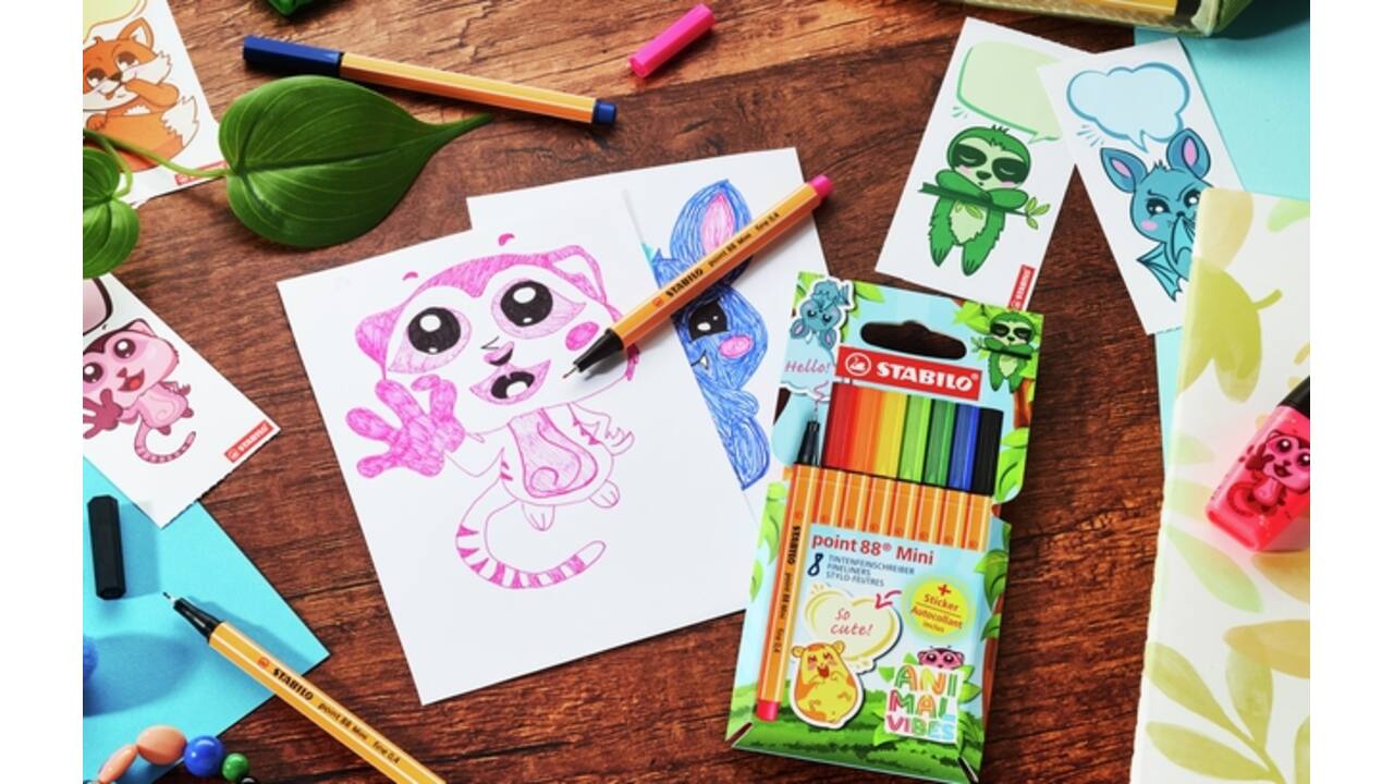 Fineliner STABILO point 88 Animal Vibes mini fijn assorti 8 stuks