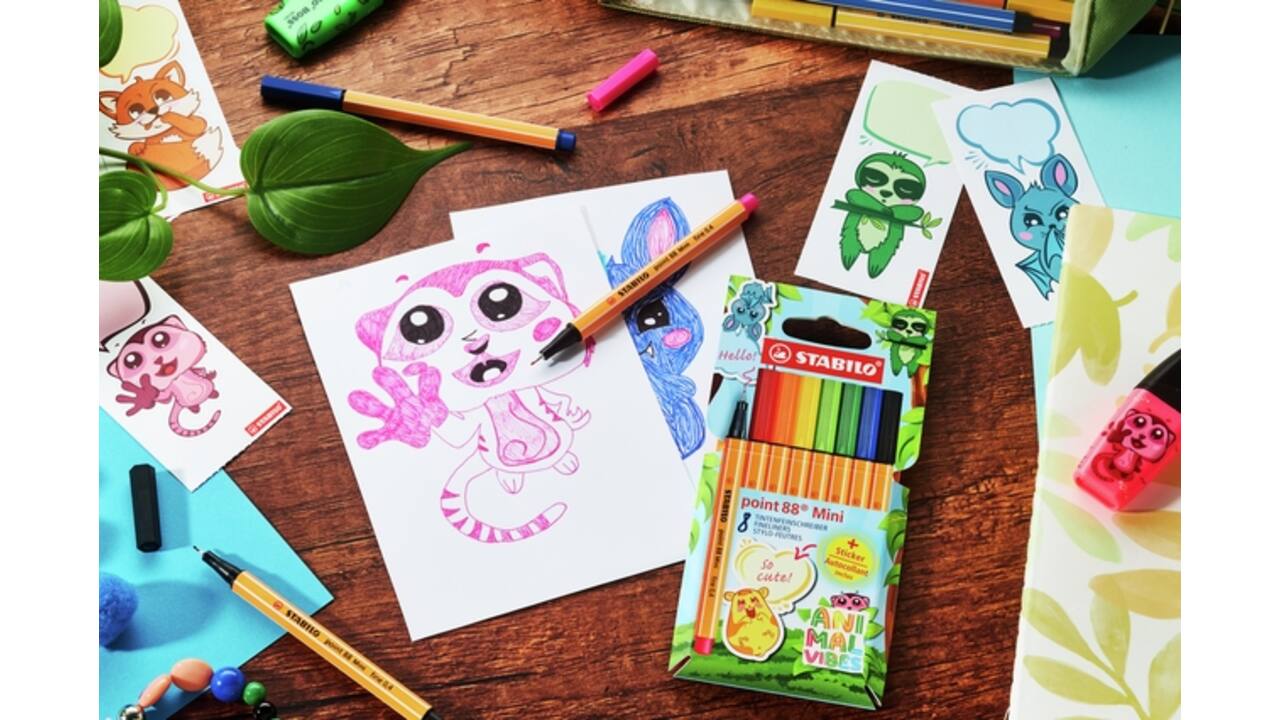 Fineliner STABILO point 88 Animal Vibes mini fijn assorti 8 stuks