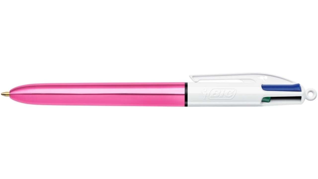 4-Kleuren balpen Bic Shine medium roze à 12 stuks