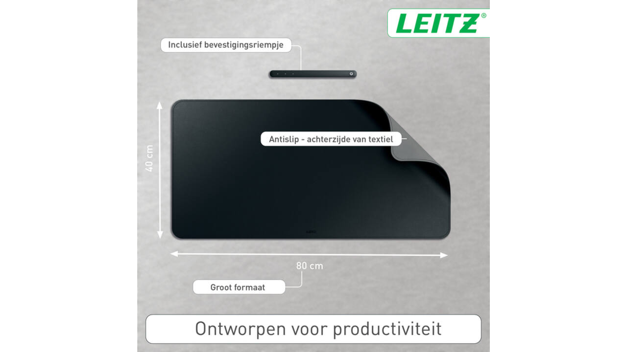 Bureau-onderlegger Leitz 80x40cm oprolbaar zwart