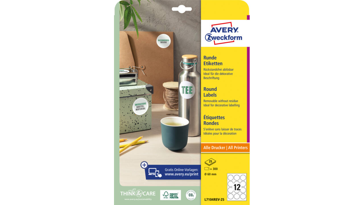 Etiket Avery L7104REV-25 60mm wit 300 stuks
