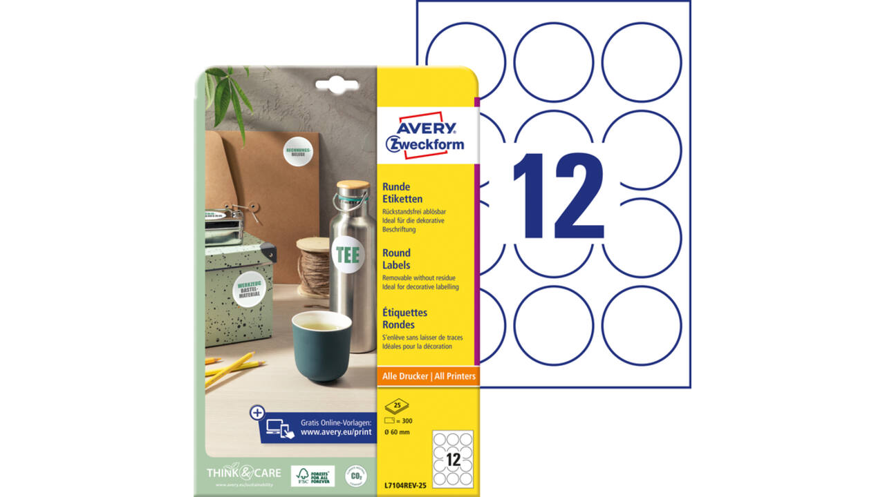 Etiket Avery L7104REV-25 60mm wit 300 stuks