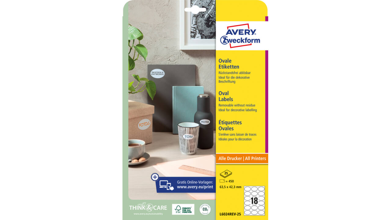 Etiket Avery L6024REV-25 63.5x42.3mm wit 450 stuks