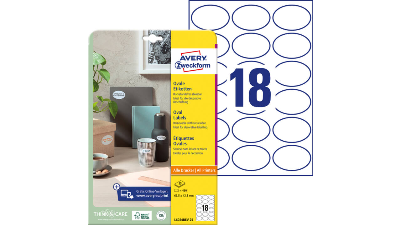 Etiket Avery L6024REV-25 63.5x42.3mm wit 450 stuks
