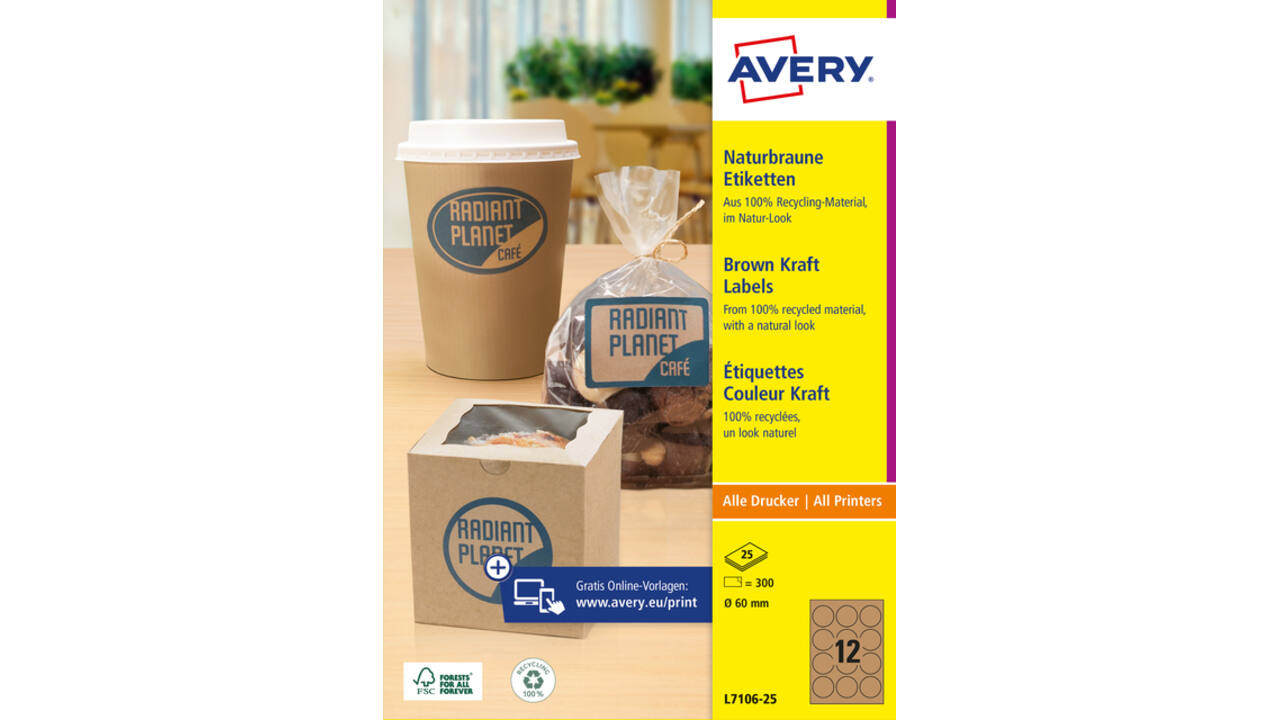 Etiket Avery L7106-25 60mm kraft 300 stuks