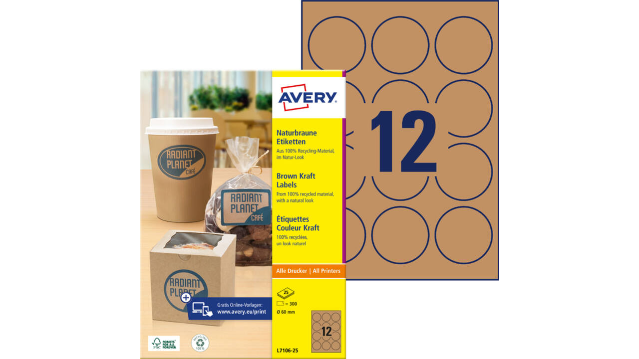 Etiket Avery L7106-25 60mm kraft 300 stuks