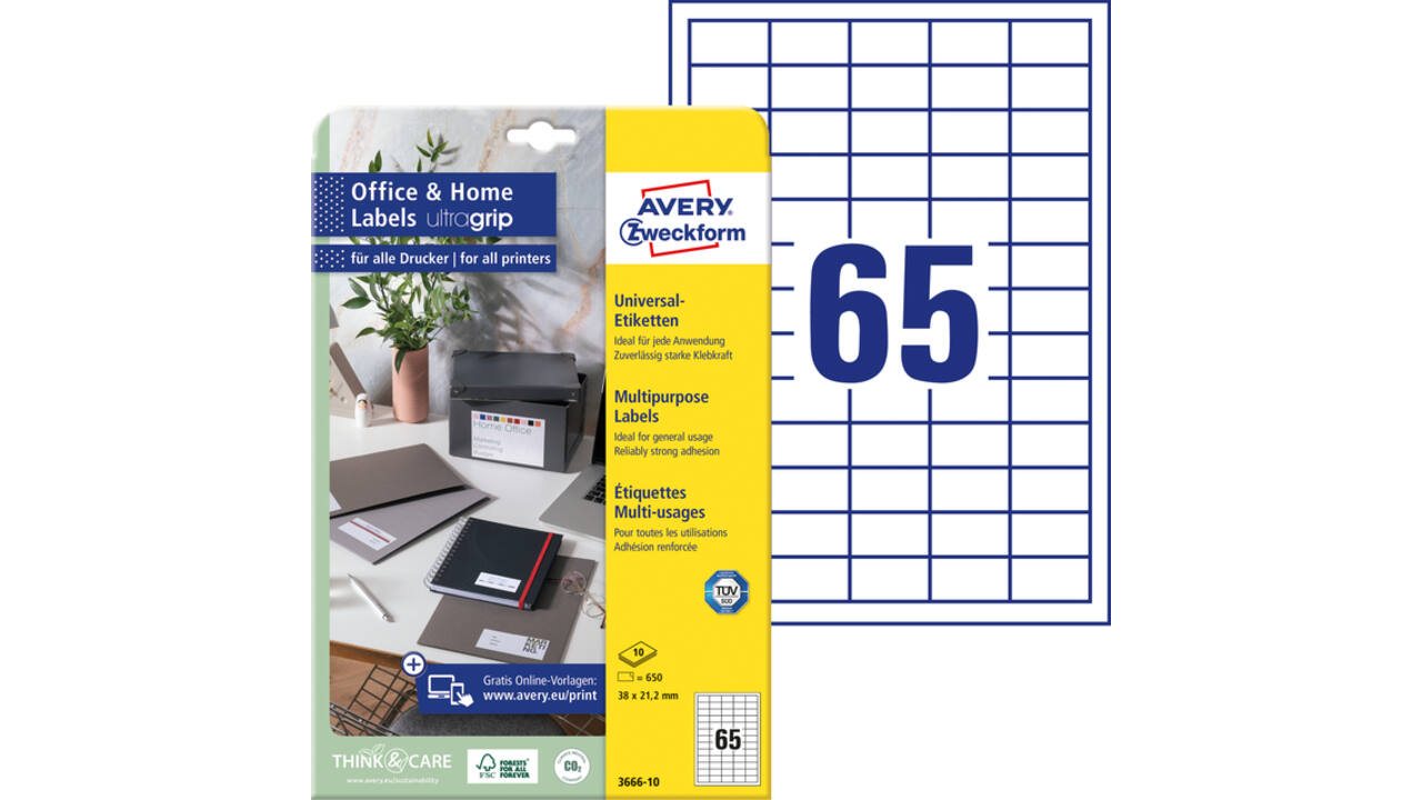 Etiket Avery 3666-10 38x21.2mm wit 650 stuks