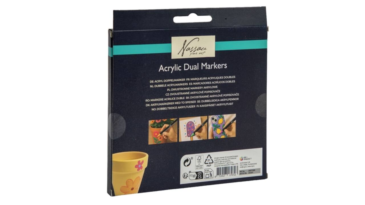 Acrylmarker Nassau Dual tip set à 12 kleuren