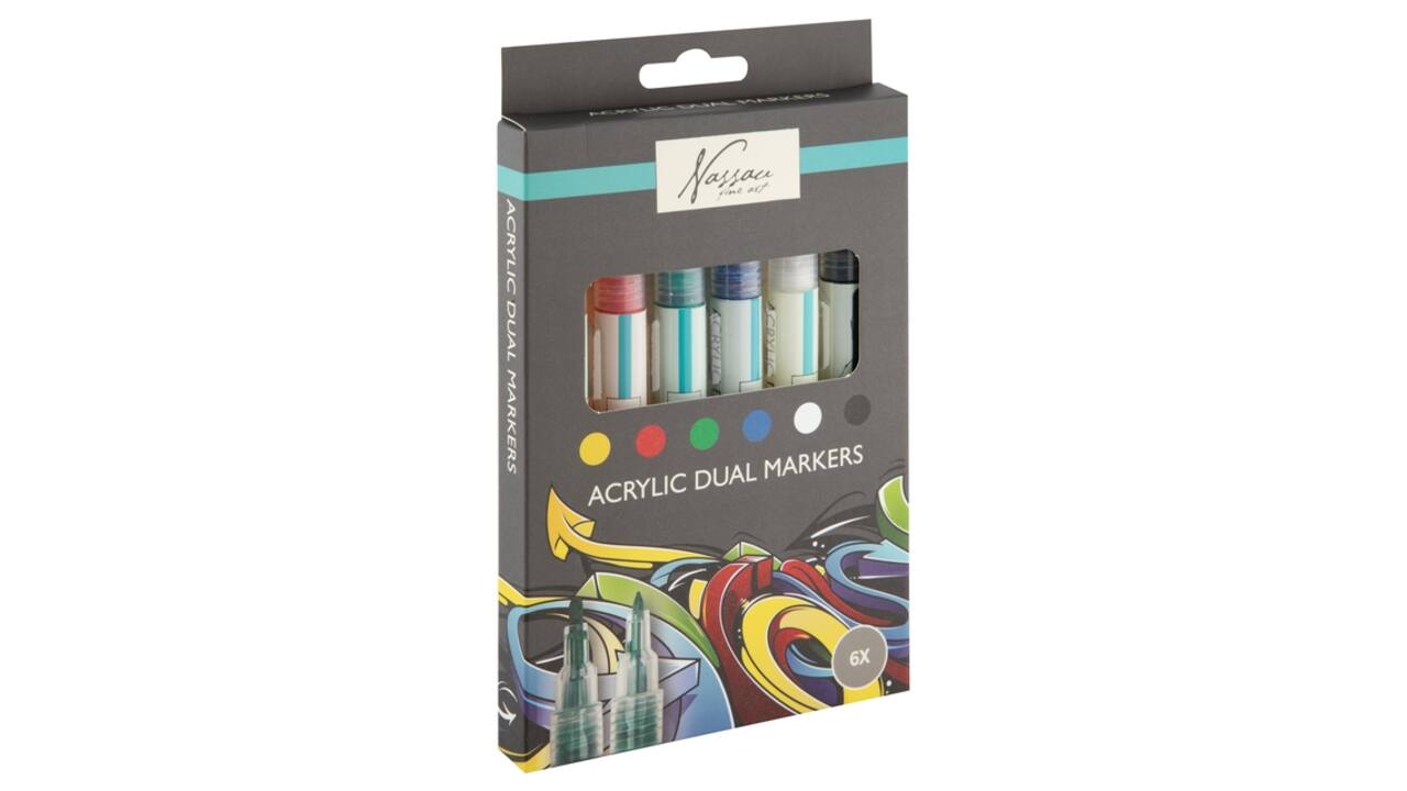 Acrylmarker Nassau duopunt set à 6 kleuren