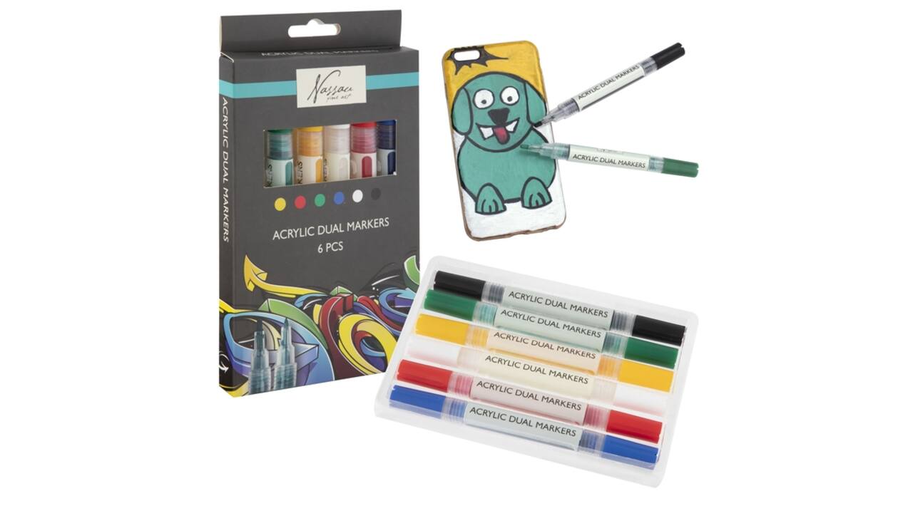 Acrylmarker Nassau duopunt set à 6 kleuren
